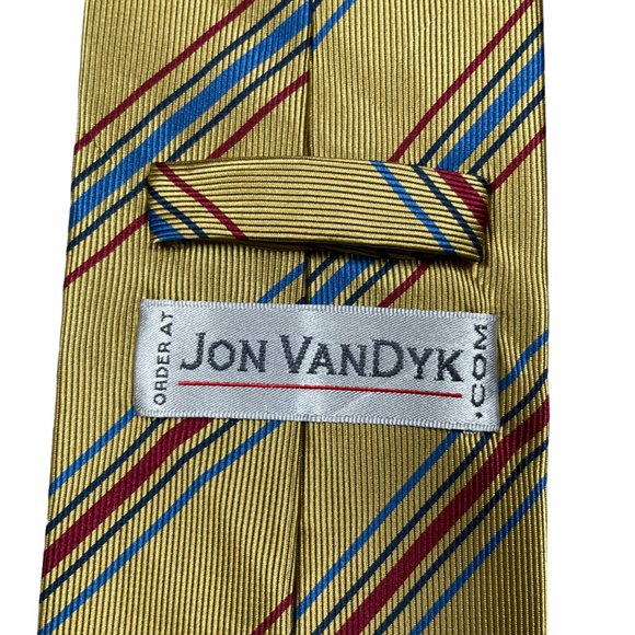 Jon VanDyk Men's Gold Regimental Striped Blue Red Classic Polyester Necktie - Picture 4 of 7